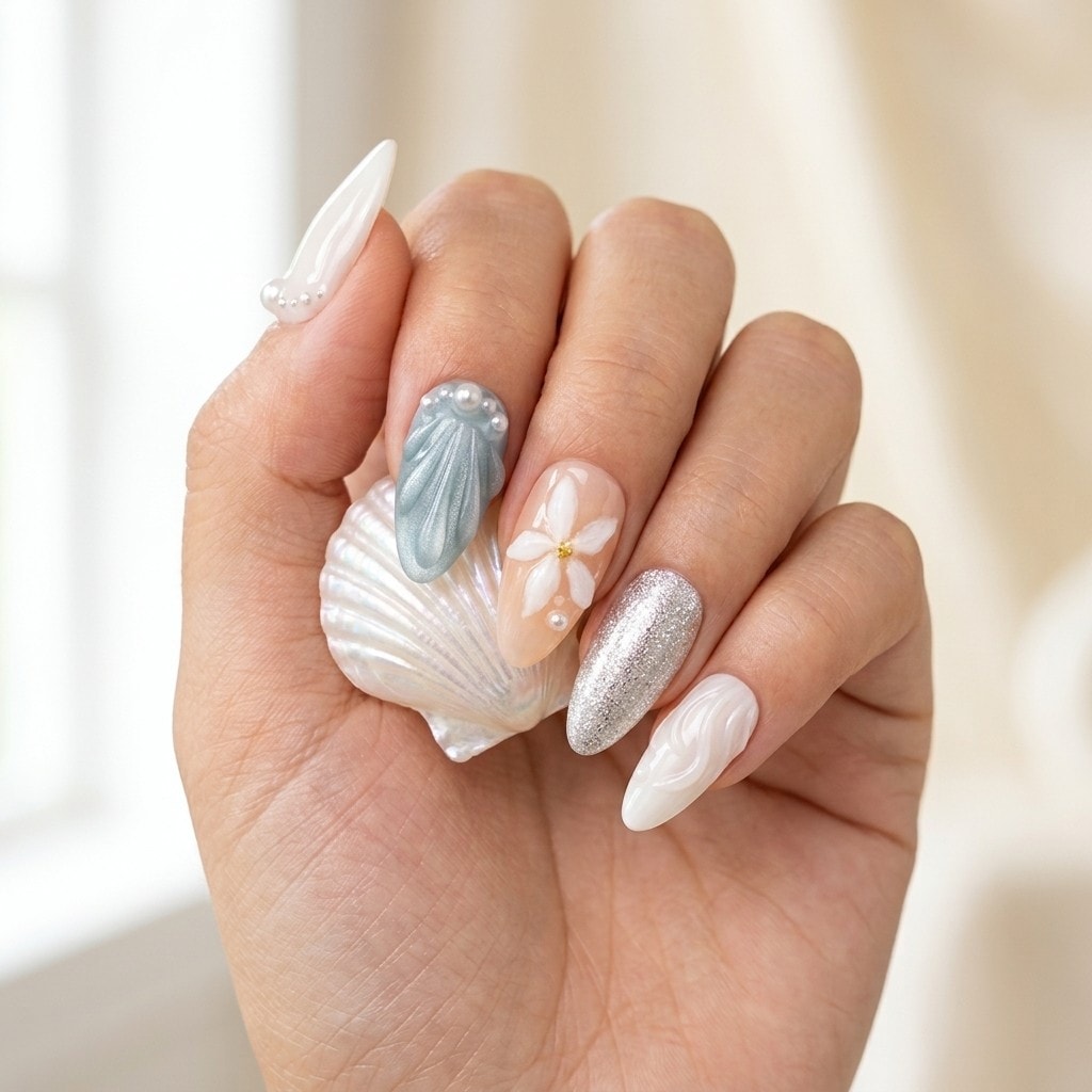 Oceanic Floral Breeze press-on nails