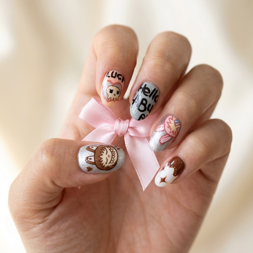 Pastel Bubu press-on nails
