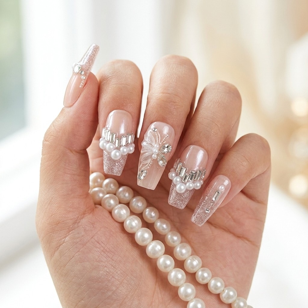 Petal Crystal press-on nails