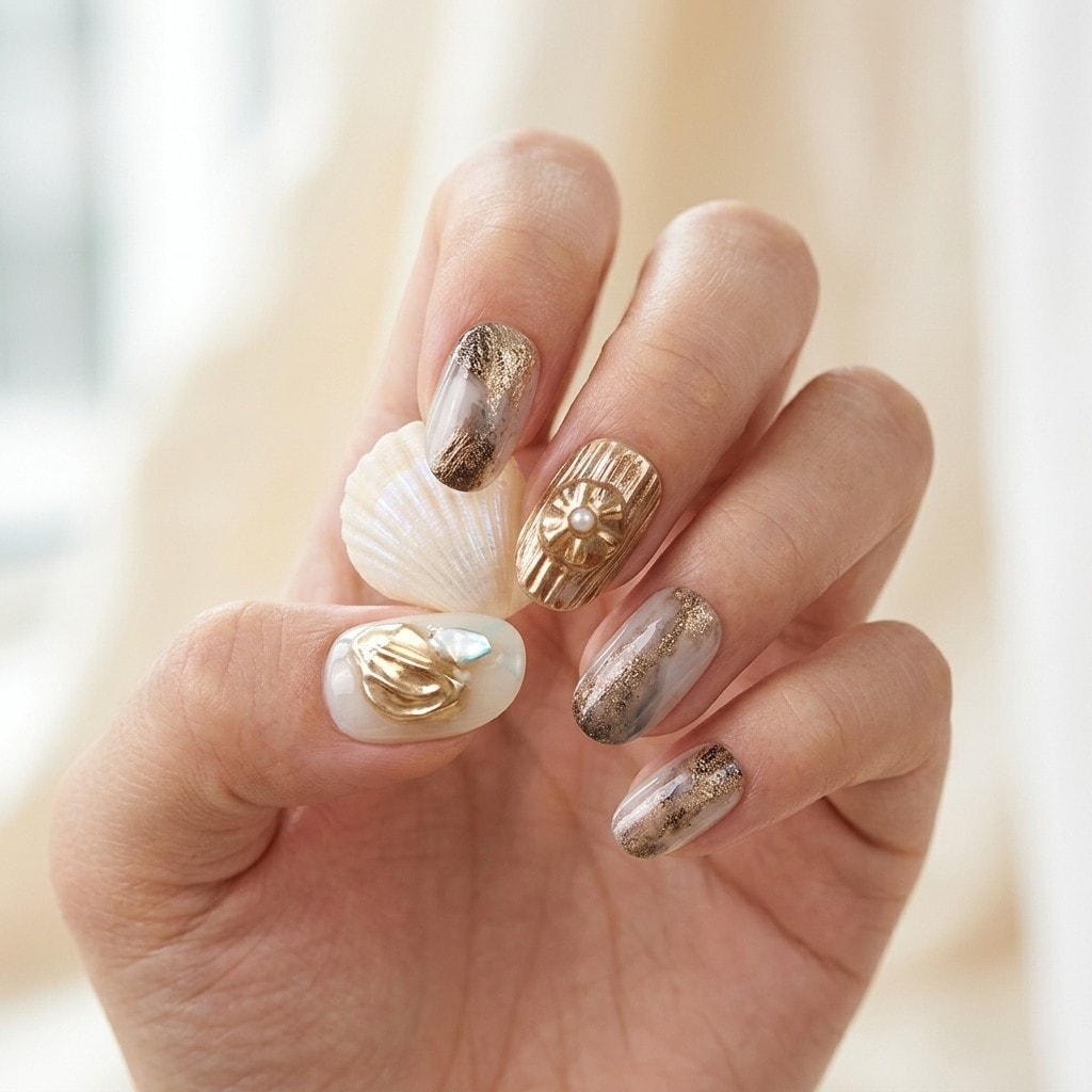 Seashell Gleam press-on nails