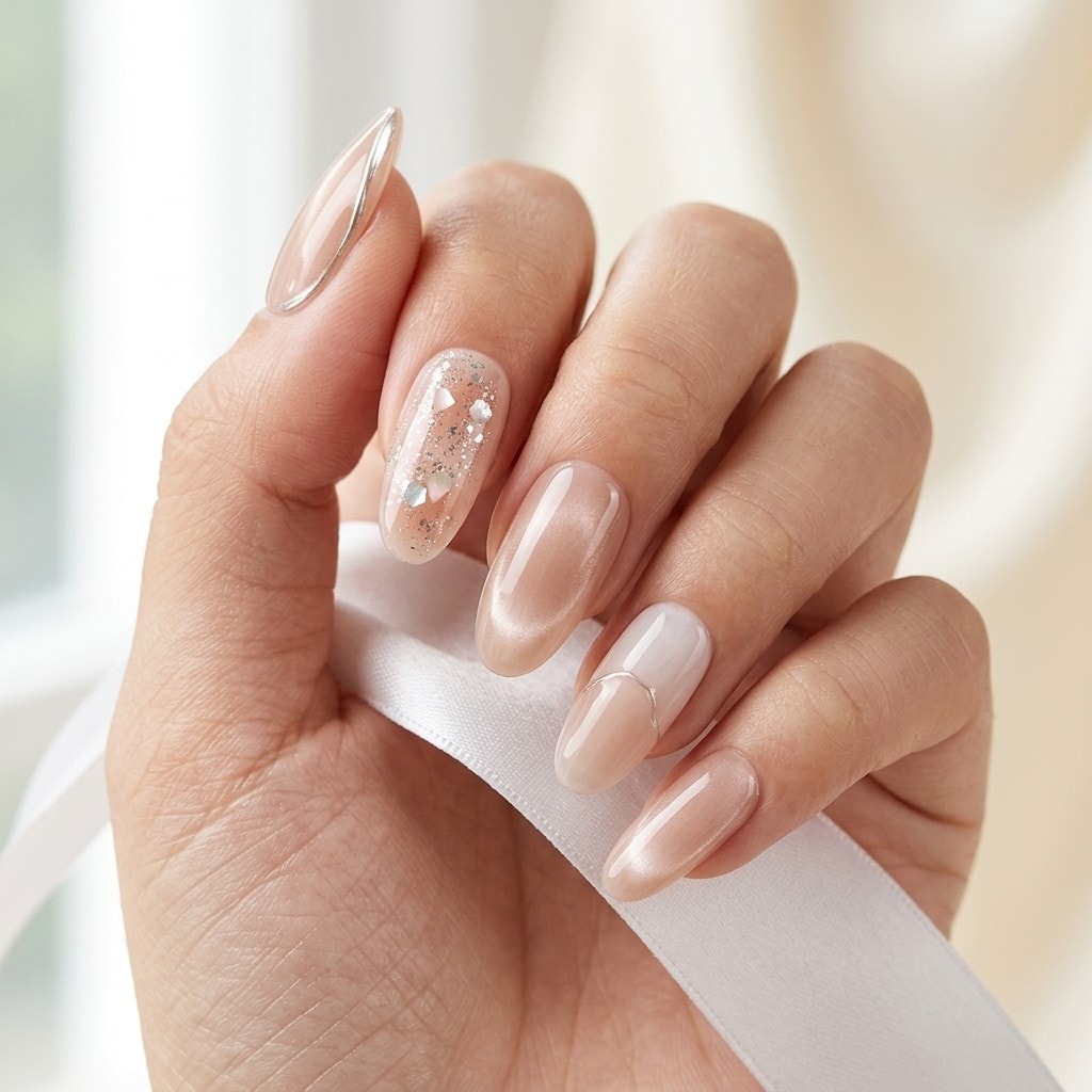 Shimmering Beige Sparkle press-on nails
