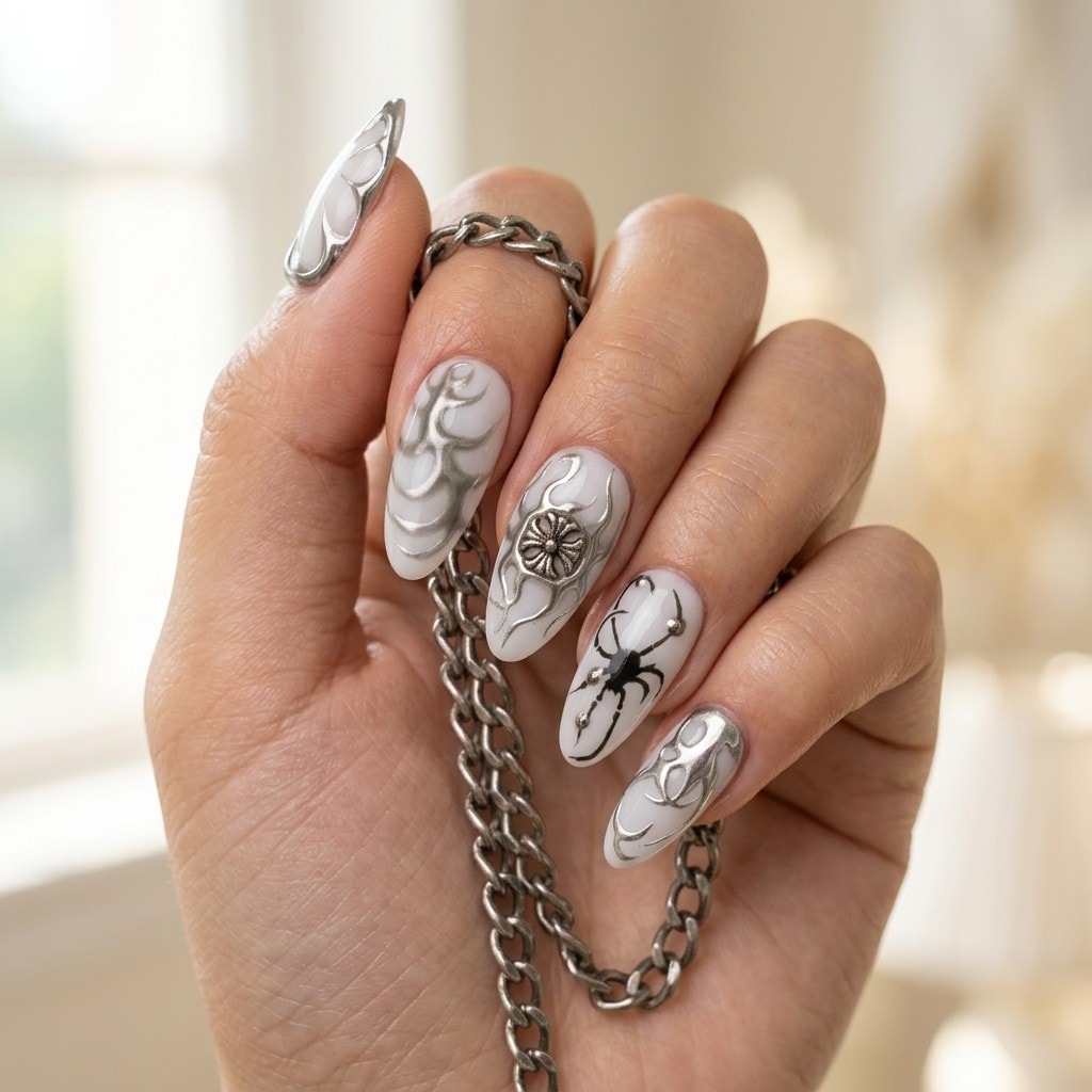 Silver Mystique press-on nails