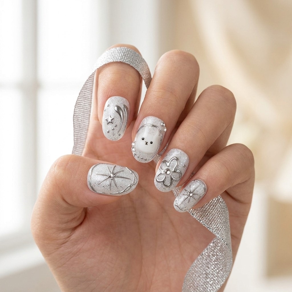 Silver Starry Cutie press-on nails