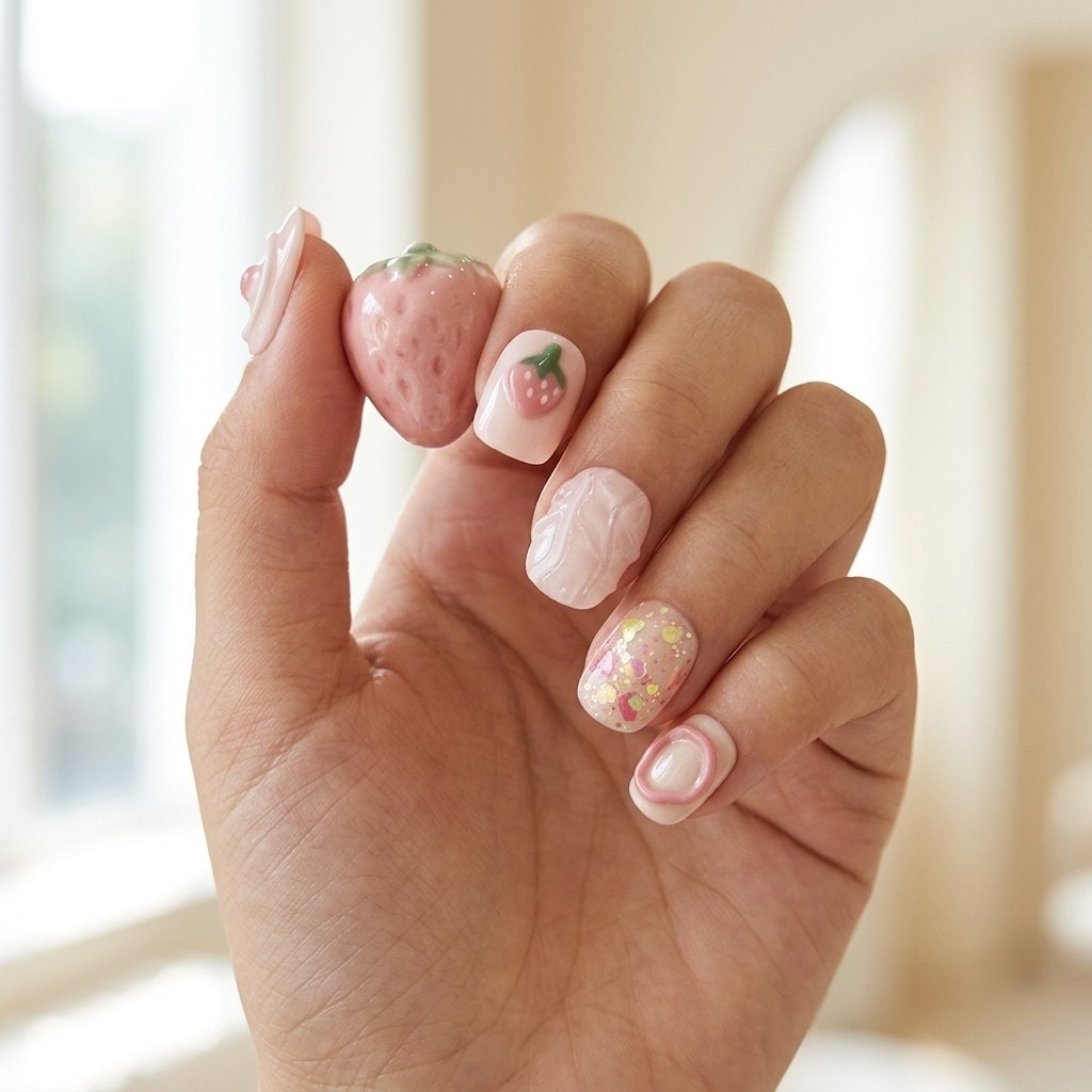 Strawberry Charm press-on nails