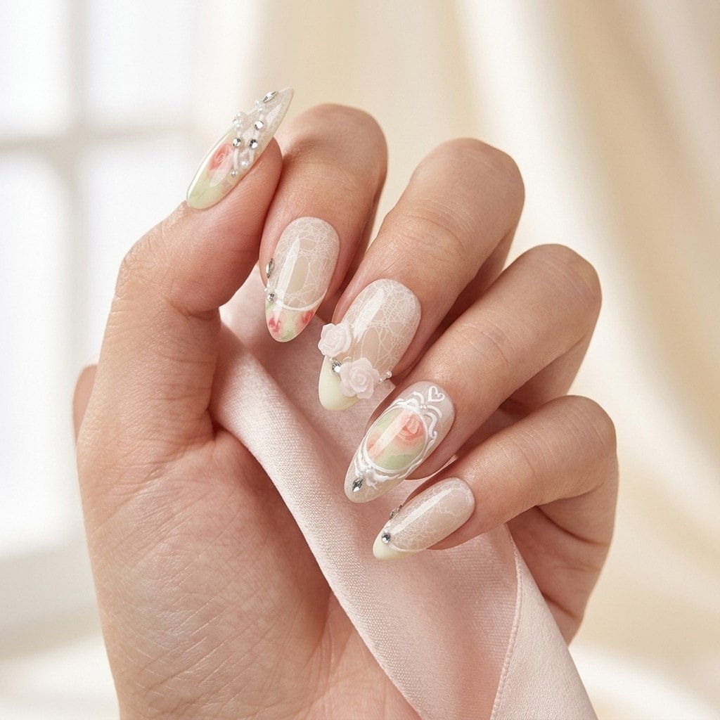 Vintage Rose Lace press-on nails