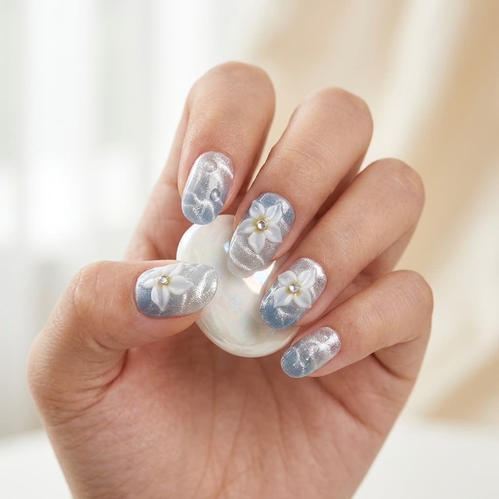 Blue Blossom press-on nails