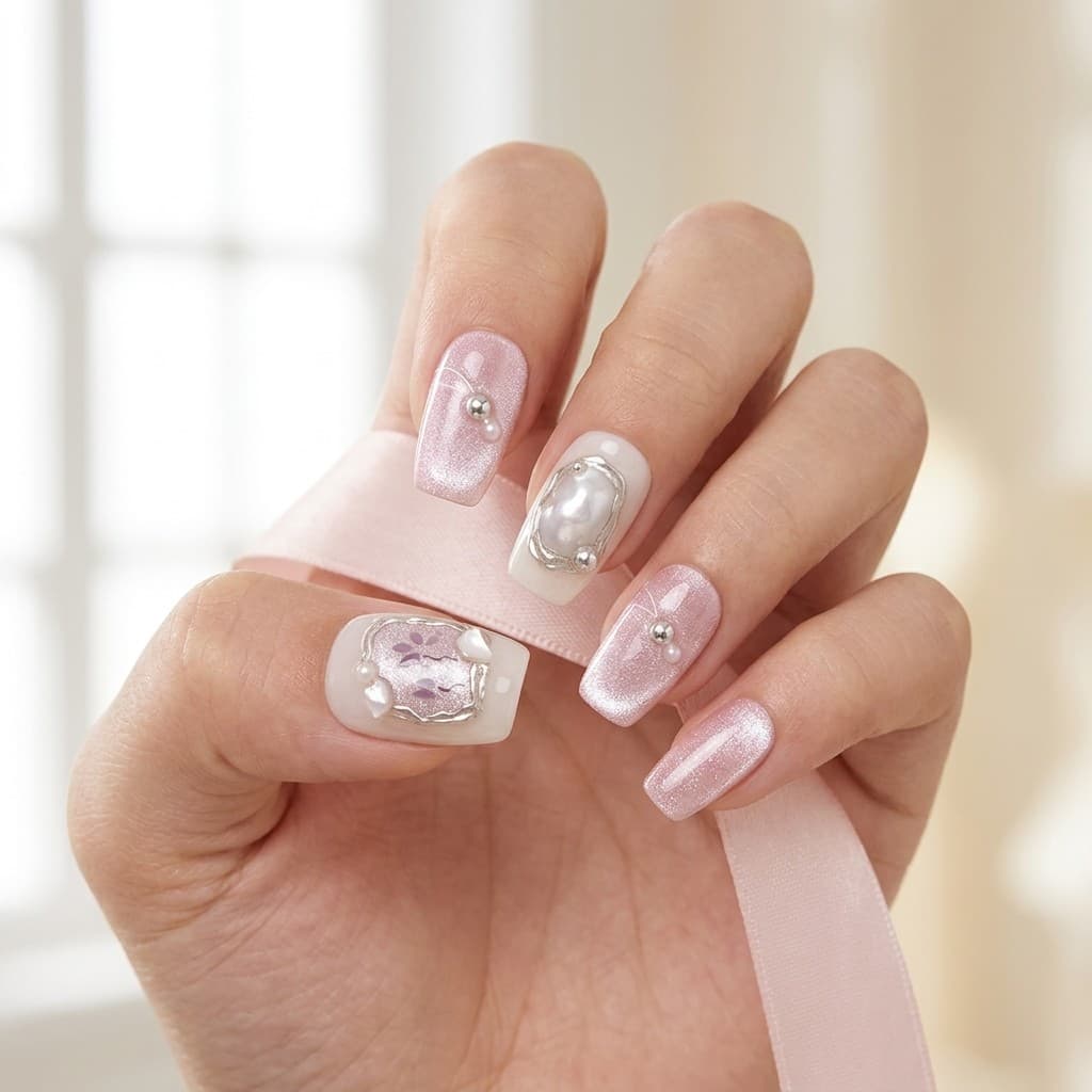 Flower Glint press-on nails