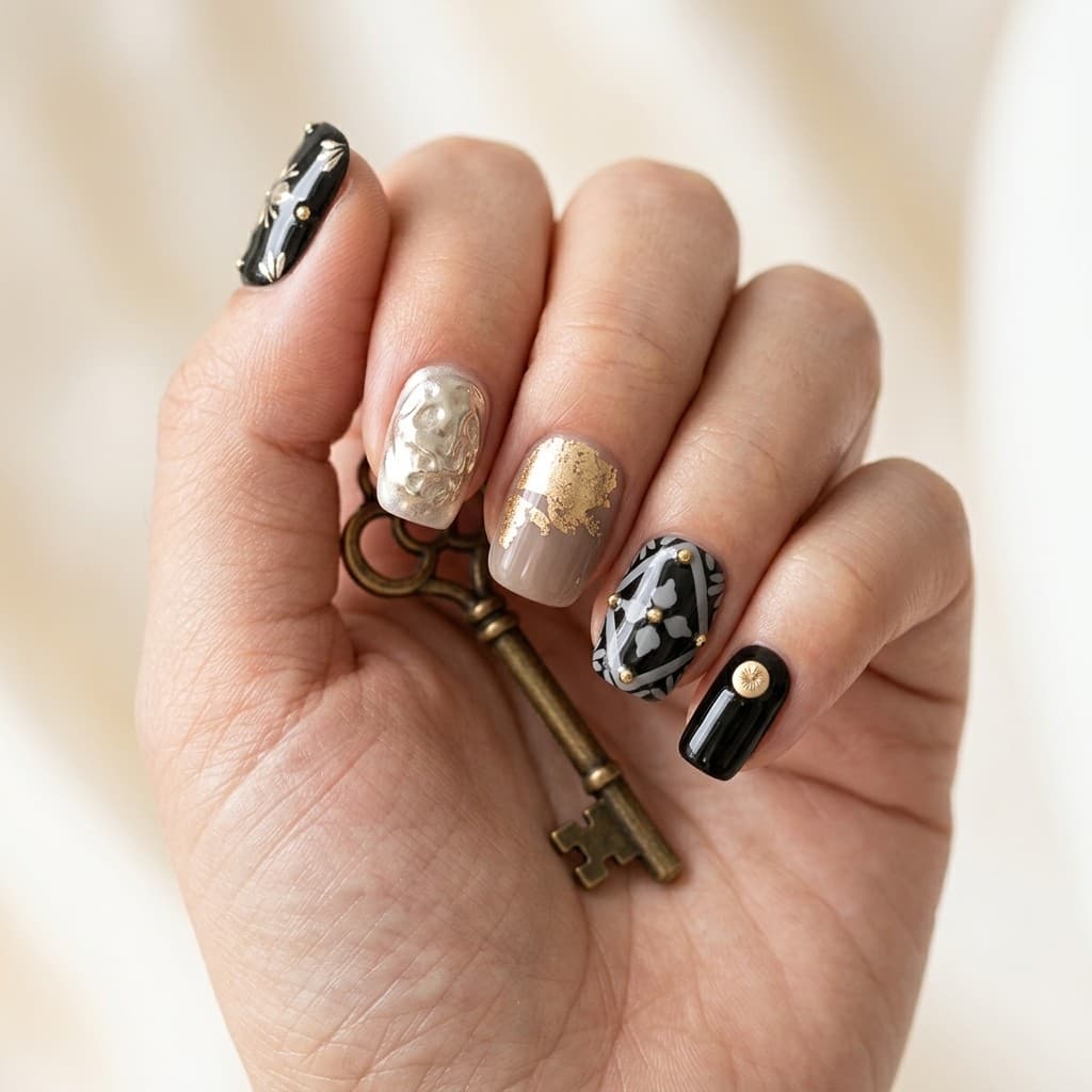 Gilded Noir press-on nails