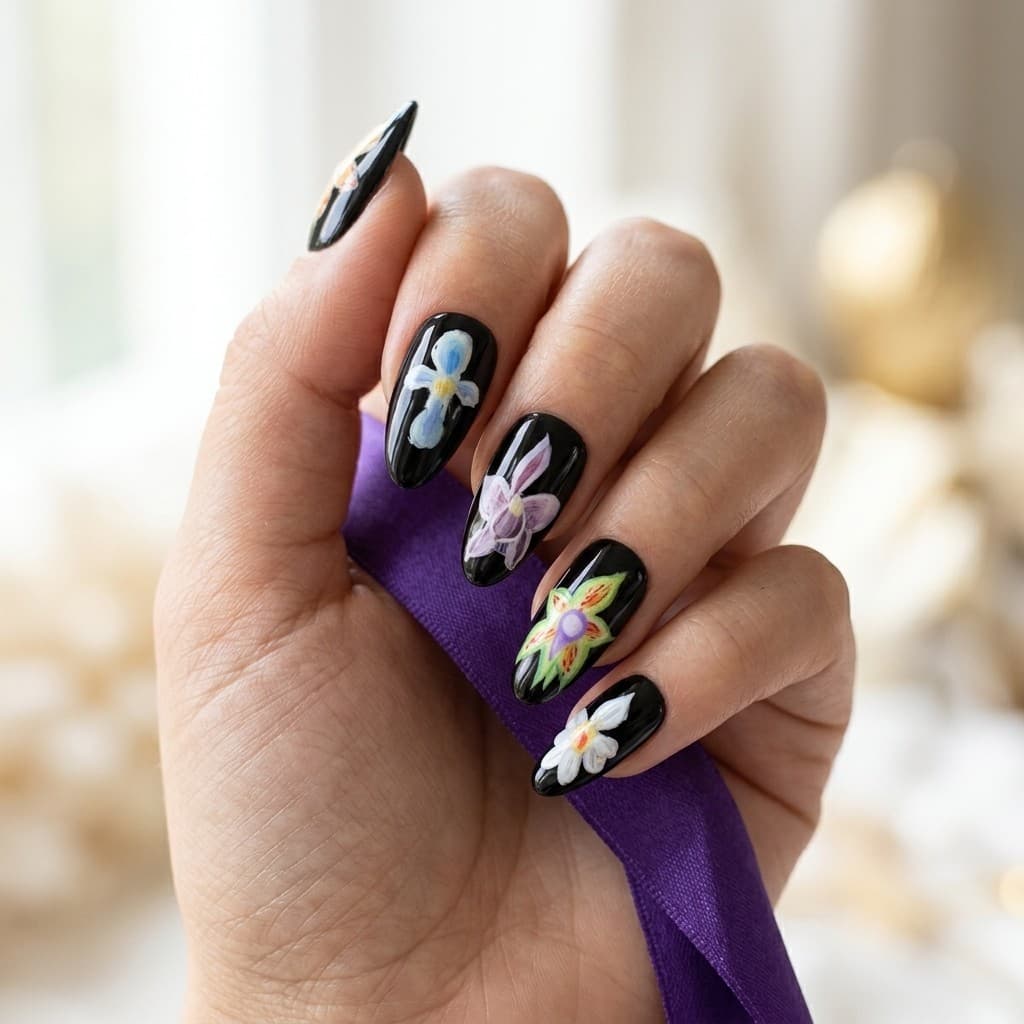 Night Petals press-on nails