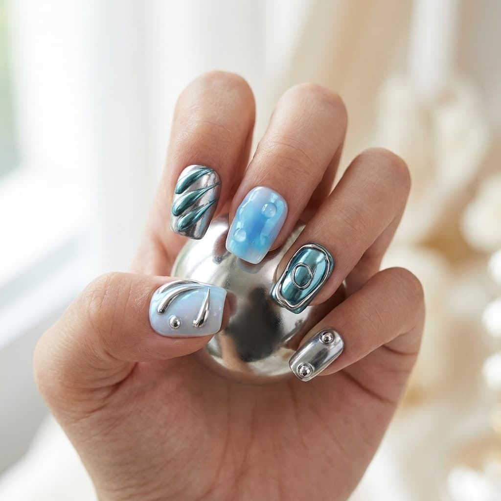 Silver Azure press-on nails