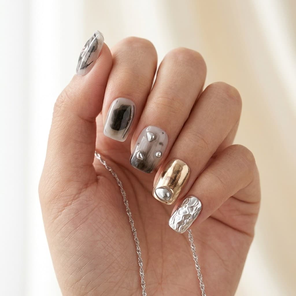 Smoky Metal Rush press-on nails