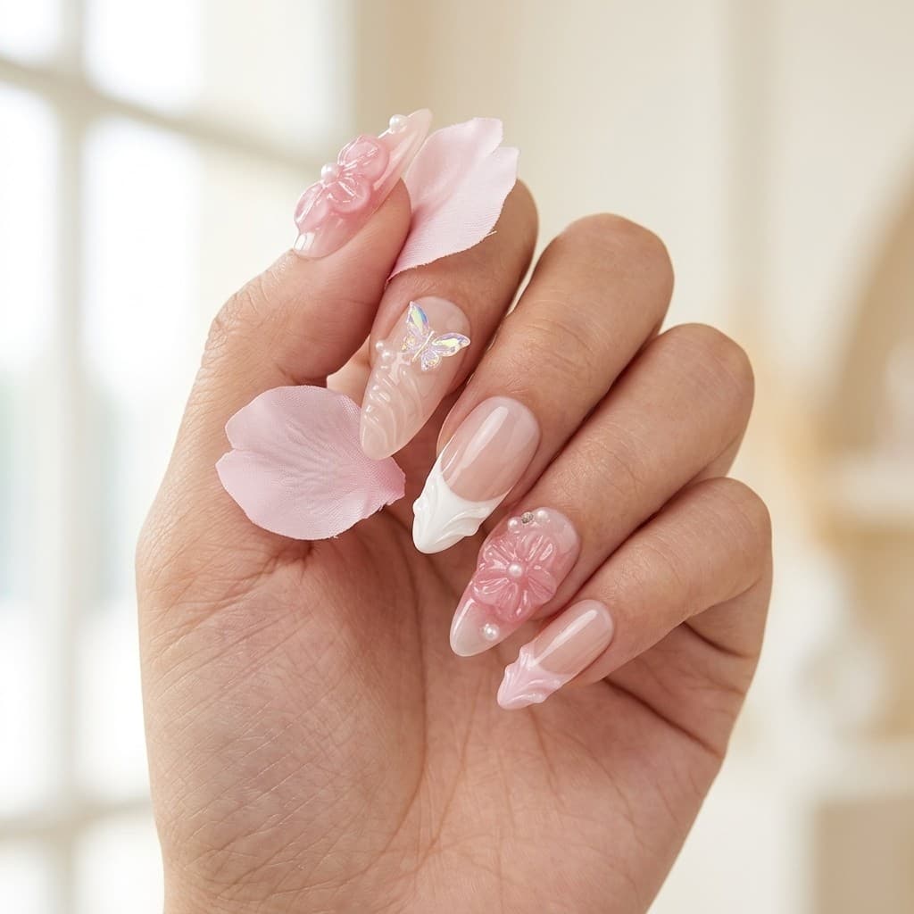 Whispering Petals press-on nails